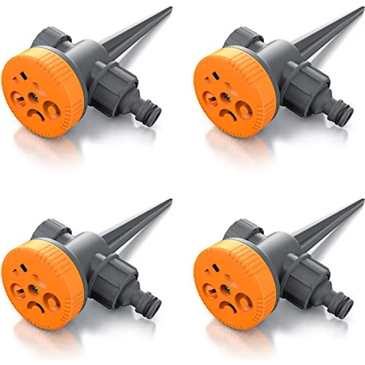 Brandson Rasensprenger 4er Set, 5 Fach Sprinkler mit Wählscheibe für Kreis, Halbkreis, Viertelkreis und Strahlfächer, robustes Design mit Schnellkupplungssystem