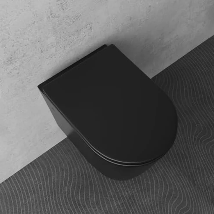 Alpenberger Tiefspül-WC Wand WC Spülrandlos - Hänge WC mit WC Sitz mit Absenkautomatik, Wand Montage, Abgang waagerecht, WC Becken Schwarz mit Nano, WC Schwarz Matt Spülrandlos - Schwarzes Klo – Bild 4