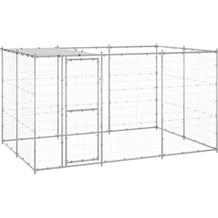 vidaXL Outdoor Hundezwinger mit Überdachung Verzinkter Stahl 7,26m² Hundekäfig