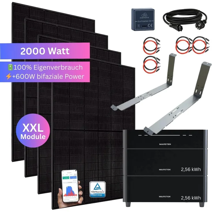 MyVoltaics® 2000 Watt Balkonkraftwerk SET mit Speicher Marstek Venus D 5,12 kWh, 4 MPPT, 2500 Watt Notstrom, transparente Variante 2026