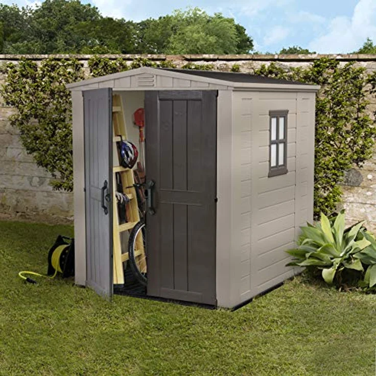 Keter Gerätehaus Factor 6x6, Beige, 6.2m³ Rauminhalt, Außenmaße (B/T/H):178 x 195.5 x 208 cm, wetterfest, wasserdicht, UV-beständig, Outdoor – Bild 3