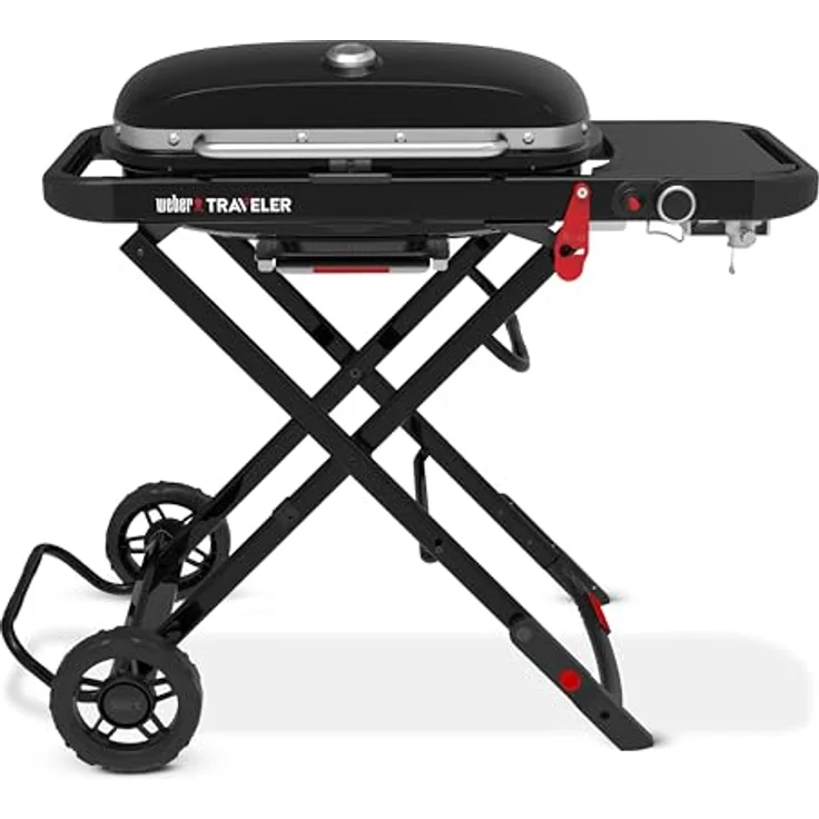 Weber Traveler Gasgrill (2026), Tragbares klappbares Design mit Rädern, 1 Brenner, 2065 cm² Grillfläche, Schwarz – Bild 1
