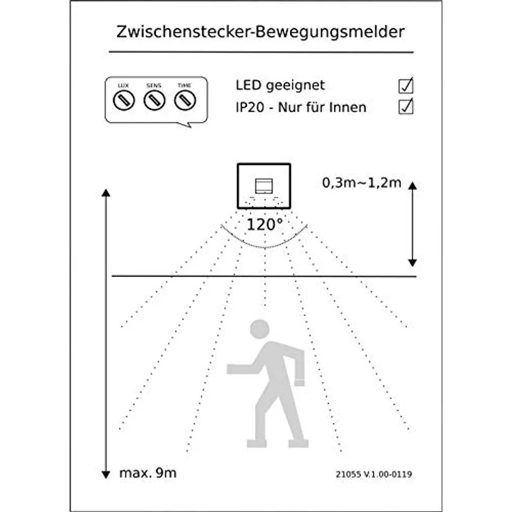 Chilitec Zwischenstecker mit Bewegungsmelder 230V Steckdose weiß – Bild 7