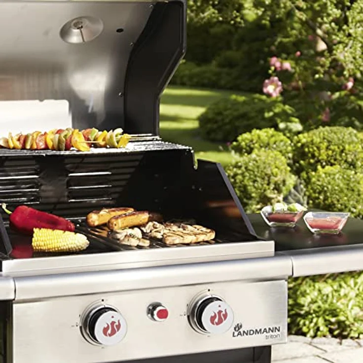 LANDMANN Gasgrill auf Lenkrollen Triton PTS 2.0 silber, 2 Brenner, 7.000 Watt, Maße 48 x 44 cm, 2.112 cm² Grillfläche – Bild 6