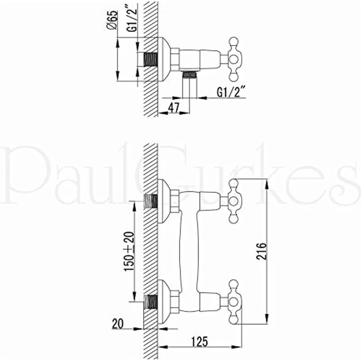 PaulGurkes PGSETRETRO2 Duscharmatur, aus massivem Messing mit hochwertiger Verchromung, Keramikventilen, 20 cm Kopfbrause und Brauseschlauch 150 cm – Bild 3