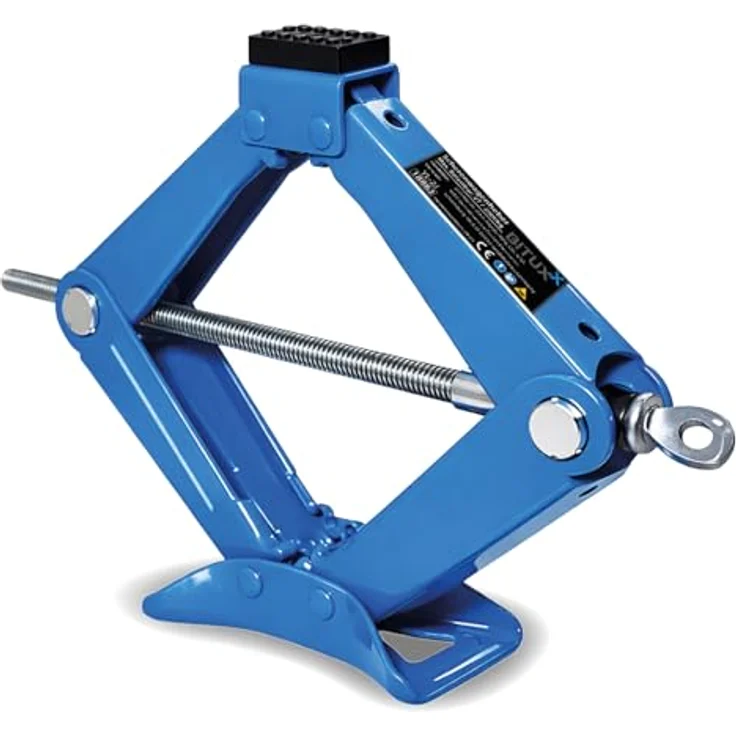 Bituxx Scherenwagenheber MS-18863, 2000 kg Tragkraft, Gummiauflage, einklappbare Handkurbel, Blau – Bild 1