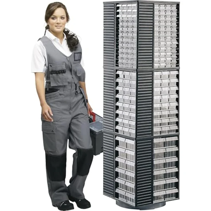 Treston Kleinteilemagazin 554-3, Polypropylen-Rahmen mit transparenten Polystyrol-Schubladen, BxTxH 310x180x550 mm – Bild 4