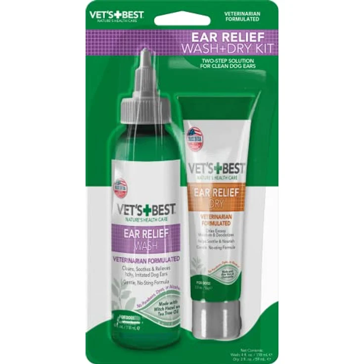 Vet's Best Dog Ear Cleaner Kit, Multi-Symptom Ohrreinigung und Linderung, alkoholfrei, mit natürlichen Inhaltsstoffen – Bild 1