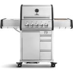 BURNHARD EARL 3-Brenner Gasgrill Edelstahl inkl. Heckbrenner, mit Gusseisen Grillrost & inkl. stabiler Abdeckhaube, Seitenkochfeld mit Infrarot Keramikbrenner