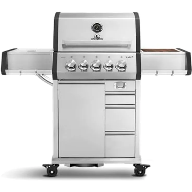 BURNHARD EARL 3-Brenner Gasgrill Edelstahl mit Heckbrenner, Gusseisen Grillrost, Infrarot Keramikbrenner und Abdeckhaube