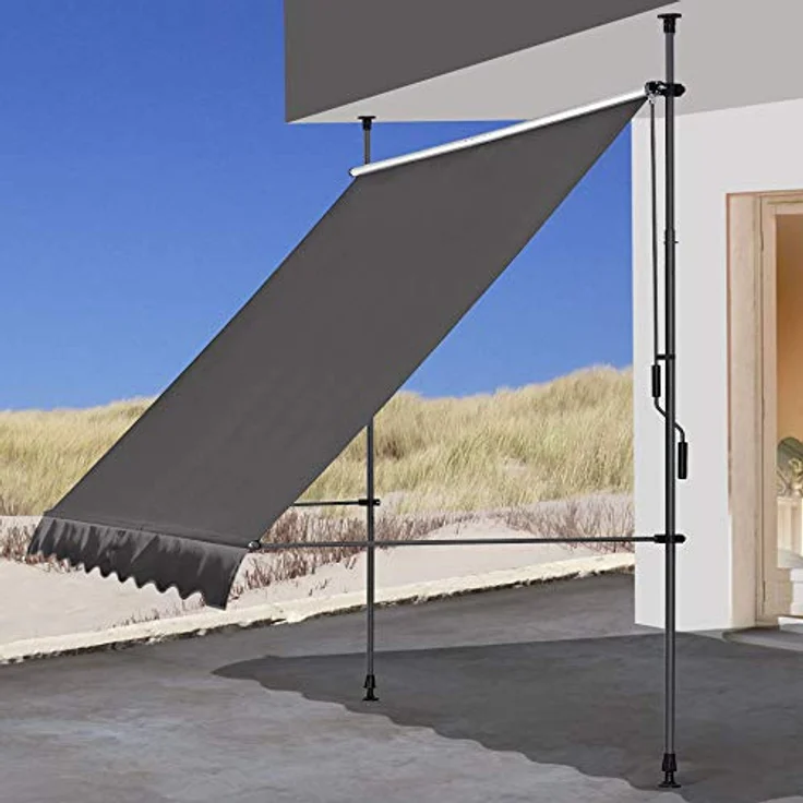 QUICK STAR 2 Stück Klemmmarkise 250x130cm GRAU Höhenverstellbar von 200-290cm, Sonnenschutz ohne Bohren – Bild 2