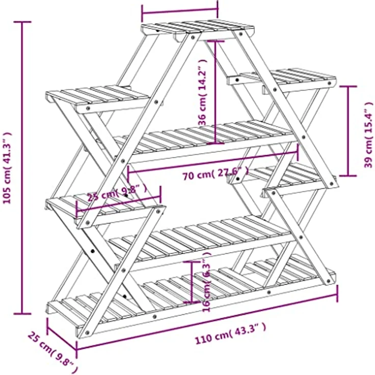 vidaXL Blumenständer, Pflanzständer 110x25x105 cm Karbonisiertes Braun Massivholz Tanne – Bild 3