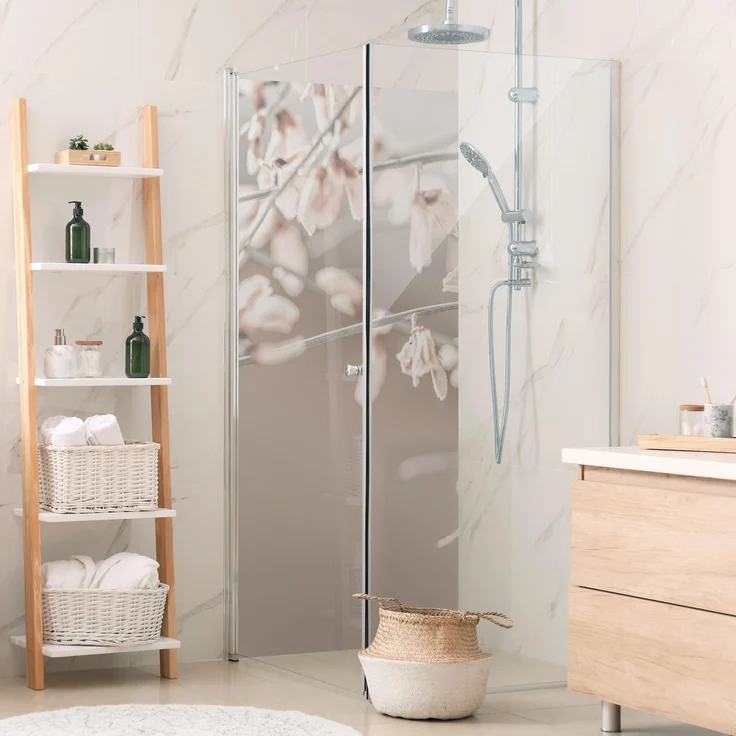 Apalis Home Duschrückwand mit Motiv selbstklebend, wasserfestes Wandpaneel mit Pflanzenmotiv beige, fugenloses Premium matt 80x190 cm
