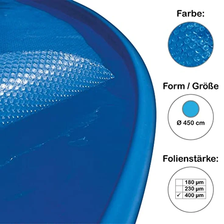 Planet Pool Profi Line Solarplane, Luftpolsterabdeckung für runde Pools 450 cm, 400 µm, blau transparent, UVA- und chlorbeständig – Bild 2