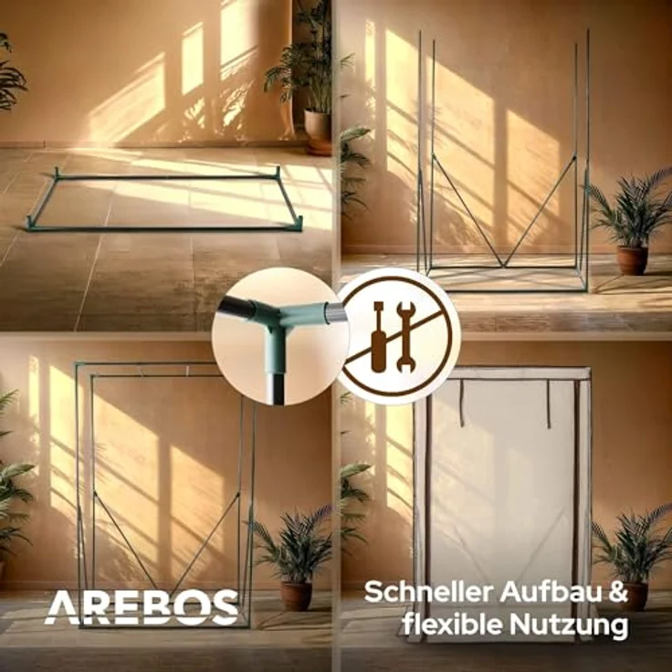 Arebos Tomatengewächshaus Foliengewächshaus | 100 x 50 x 150 cm | Stabile Konstruktion, optimale Belüftung | Gewächshausfolie, grün – Bild 3