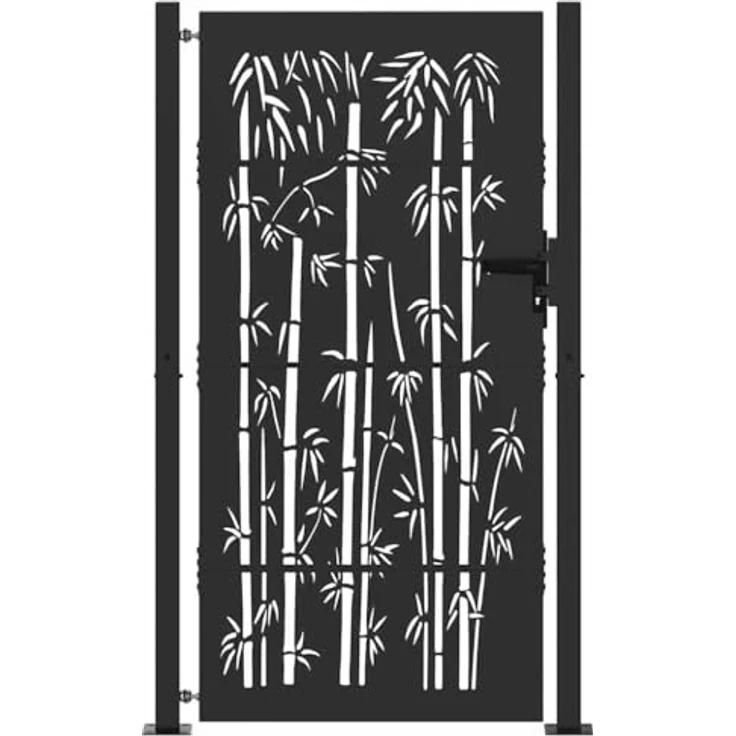 vidaXL Gartentor Schwarz 105 x 200 cm, Pulverbeschichteter Stahl mit Riegelverschluss und modernem Laserschneider-Design – Bild 1