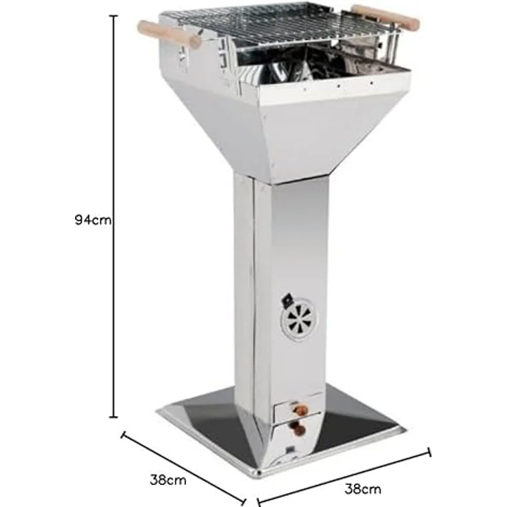 HI 60301 Edelstahl Holzkohlegrill Trichtergrill Säulengrill 38x38x91,5cm – Bild 2