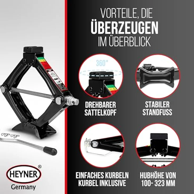 HEYNER Ultra Lift XS PRO Scherenwagenheber 0,8t + Tasche, robuste Qualität, Kältebeständigkeit bis -50 Grad, drehbarer Sattel, leicht und zuverlässig – Bild 5