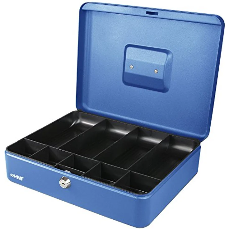 HMF 10019-05 Geldkassette Scheinfächer Münzfächer | 30,0 x 24,0 x 9,0 cm | Blau, Abschließbar mit Zylinderschloss, Kratzfeste Oberfläche – Bild 1