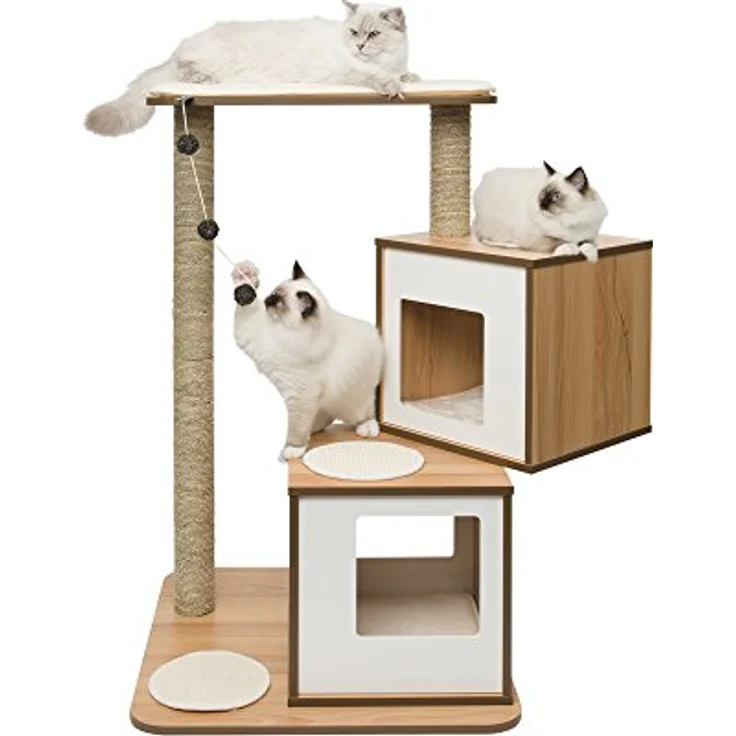 VESPER Catit 52048 Vesper Katzenmöbel Double, walnuss, zwei Kubus-Höhlen mit einer Plattform, 1 Stück (1er Pack) – Bild 1