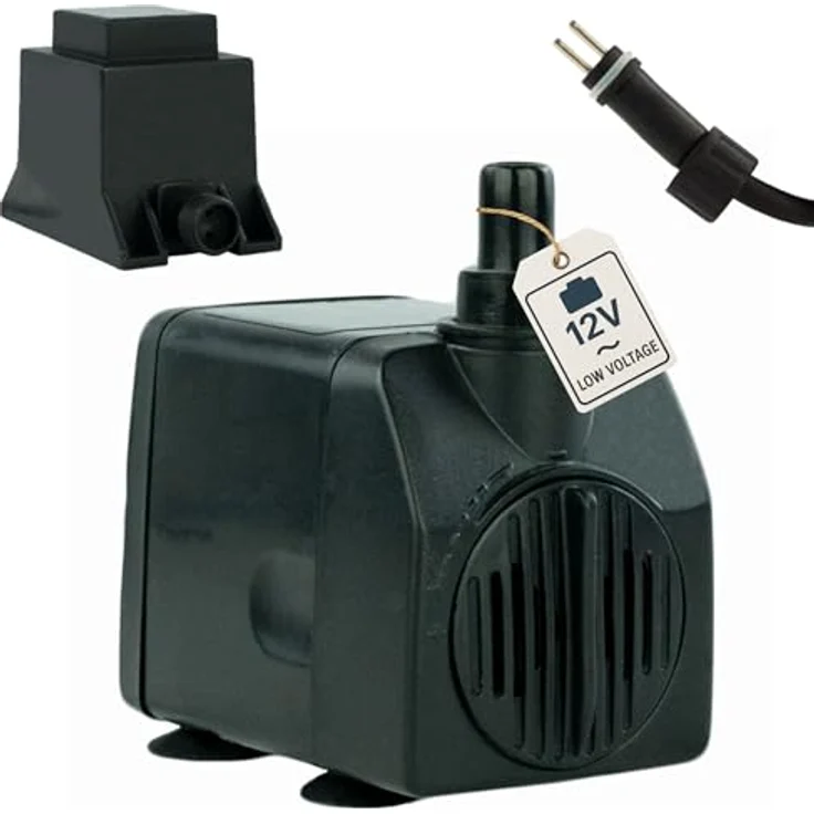 KERRY Wasserspiel-Pumpe KEP450L 12V – 450 L/H | nur 5 Watt | 7m Kabel | 80 cm Förderhöhe | Teichpumpe | Wasserpumpe | Aquariumpumpe | Zimmerbrunnen-Pumpe, Schwarz – Bild 2