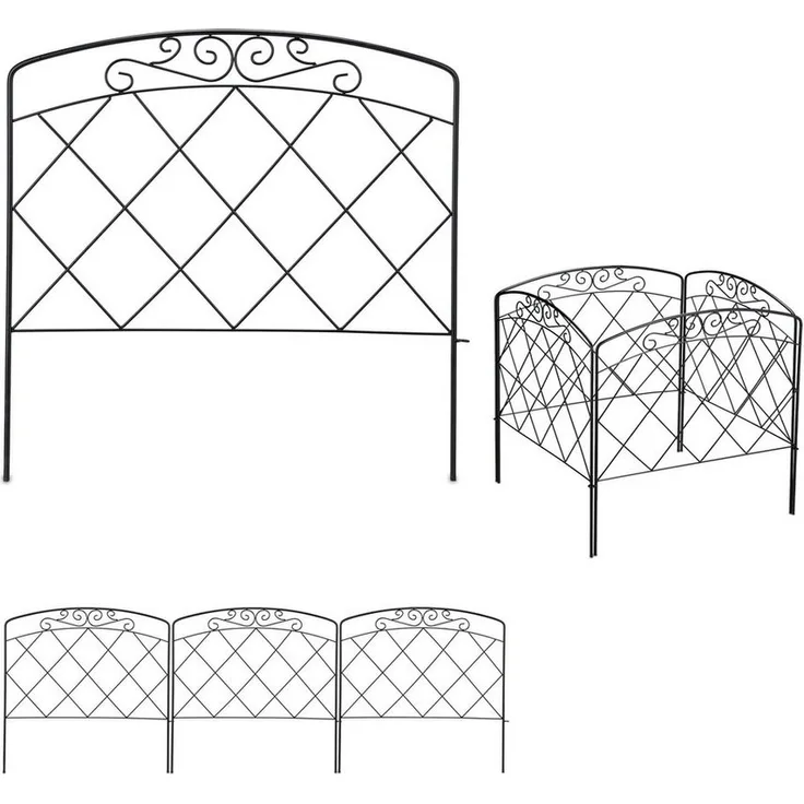 relaxdays Beetbegrenzung Beetzaun 4-teilig hoch, antikes Design, Stahl, Schwarz