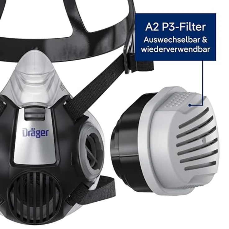 Dräger X-plore 3300 Maler Halbmasken-Set inkl. A2 P3 Kombi-Filter , Größen S-M-L , gegen Gase, Dämpfe, Fein-Staub und Partikel , Größe M – Bild 4