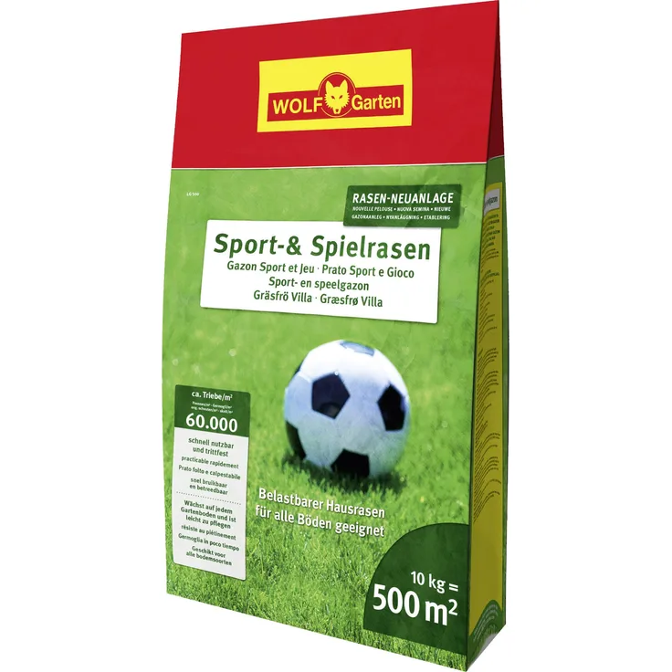 WOLF-Garten LG500 Sport- und Spiel-Rasen Saatgut 10 kg für 500 m² Rasensamen 60000 Triebe/m²