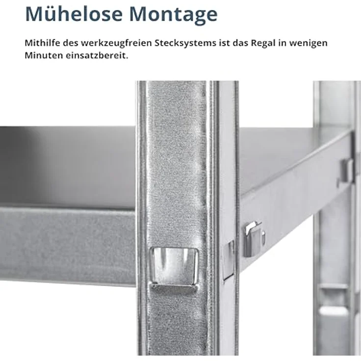 Schulte Regalwelt Lagerregal mit 4 PowerMAX-Fachböden, 180x80x40cm Regalsystem, Steckregal mit einfacher Montage ohne Verschrauben, Traglast je Boden bis zu 65 Kg (bis zu 260 Kg Gesamttraglast) - 4056397004431 – Bild 6