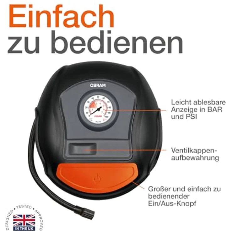 Osram Auto OTI200 Kompressor Analoges Manometer, Kabelfach-aufnahme, Überlastungsschutz – Bild 4
