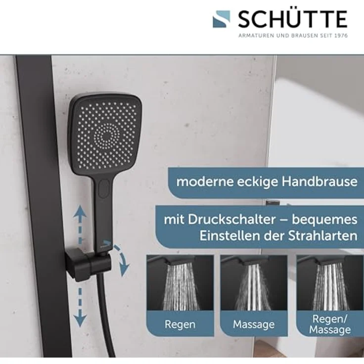 Schütte Duschsystem HAWAII, Überkopfbrause-Set mit 3 Strahlarten, Thermostatarmatur, Montagezubehör & Glasablage, Höhe 115 cm – Bild 3