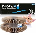 KRATZIX Katzen Kratzspielzeug Kratzpappe faltbares Katzenspielzeug, Kratzmatte Kratz Matte Pappe rund mit Ball & Katzenminze