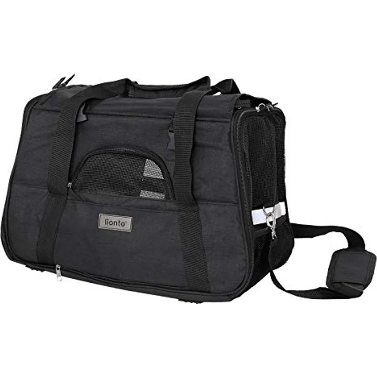 lionto Faltbare Hundetasche Hundebox Reisetasche für Haustiere Hundetransportbox Flugzeugtasche für Hunde, schwarz – Bild 1