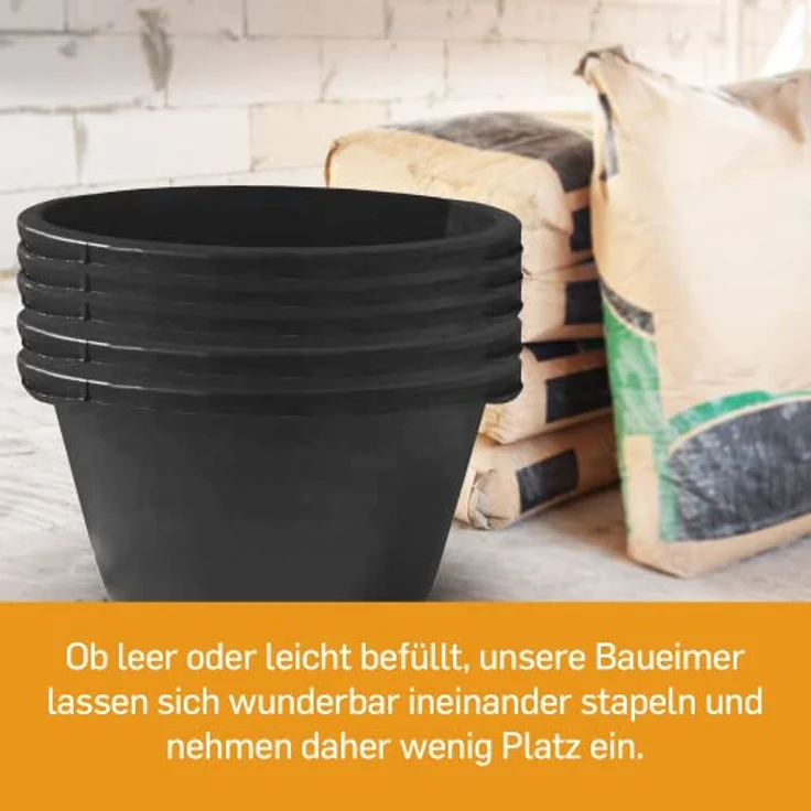 Hossi's Wholesale - 5 Stk. 40 Liter Mörtelkübel Baueimer Mörteleimer Putzeimer Maurereimer Eimer - 5 Mörtelkübel – Bild 9