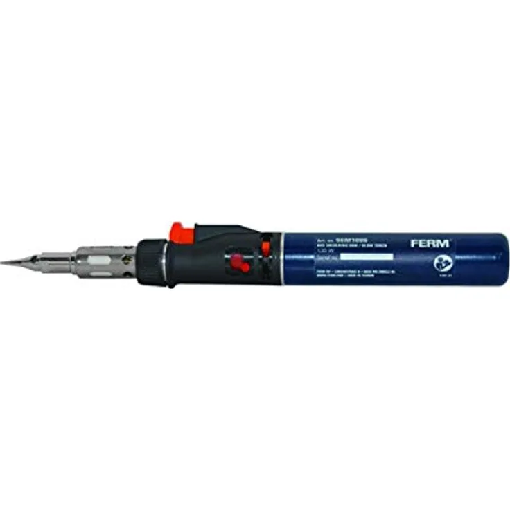 FERM Gas-Lötkolben - Butangas betrieben - 35 minuten betriebsdauer - Inkl. Lötspitze Schrägform 8mm und Lötspitze Meißel form 3,5mm