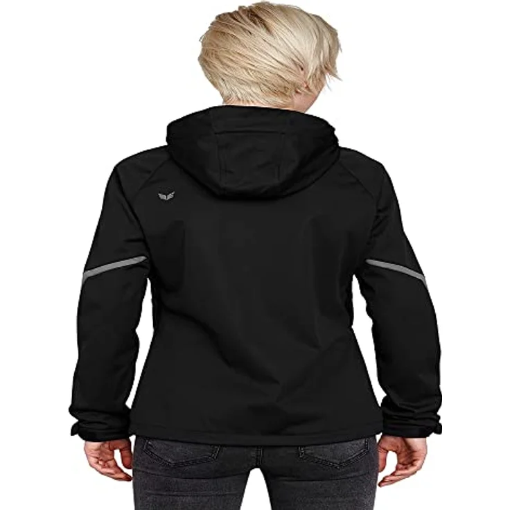 Erima Damen Softshelljacke Function, Atmungsaktiver Schutz, abnehmbare Kapuze, reflektierende Brusttasche, schwarz – Bild 4