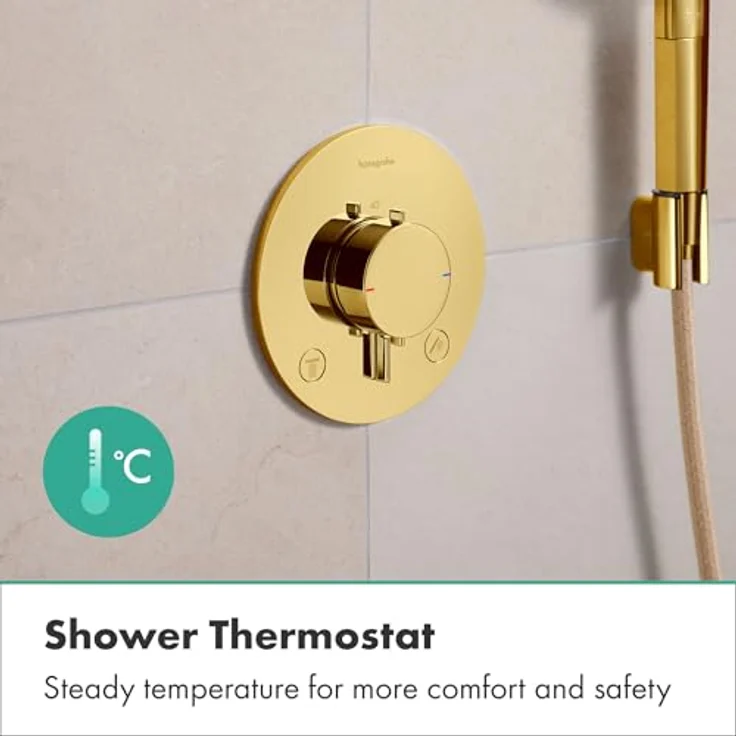 hansgrohe Ecostat Comfort S Duschthermostat Unterputz, Duscharmatur mit SafetyStop bei 40° C, Thermostat für 2 Verbraucher, Polished Gold Optic, 33715990 – Bild 3