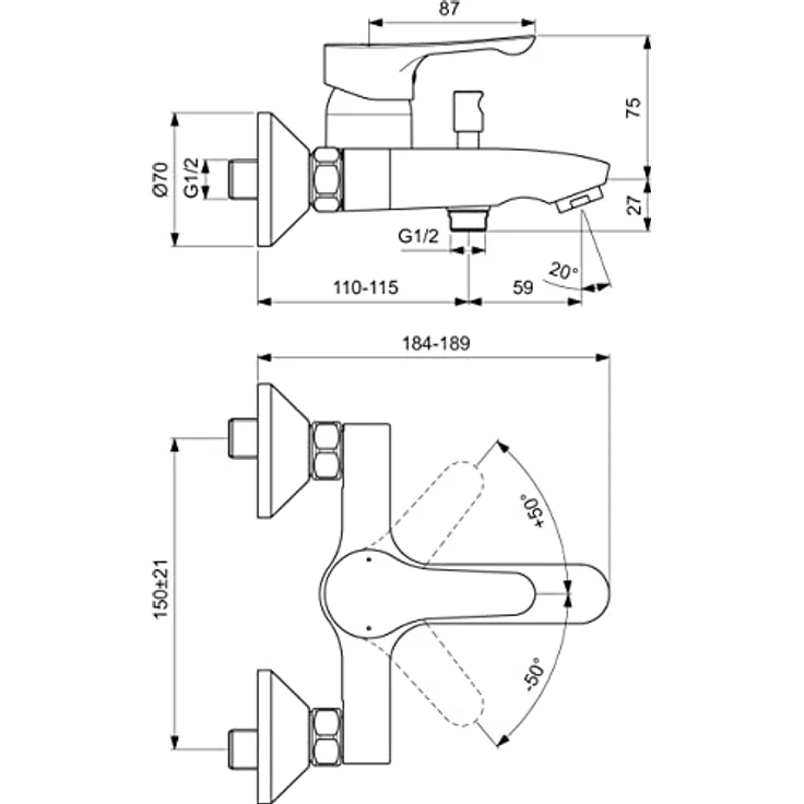 Ideal Standard Badearmatur Aufputz Alpha, Chrom mit eleganter Oberfläche für Duschinstallation, BC654AA – Bild 2