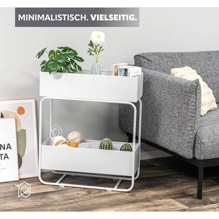 eluno Blumenständer Pflanzenständer mit 2 Ablagen, aus Metall, weiß – Bild 5