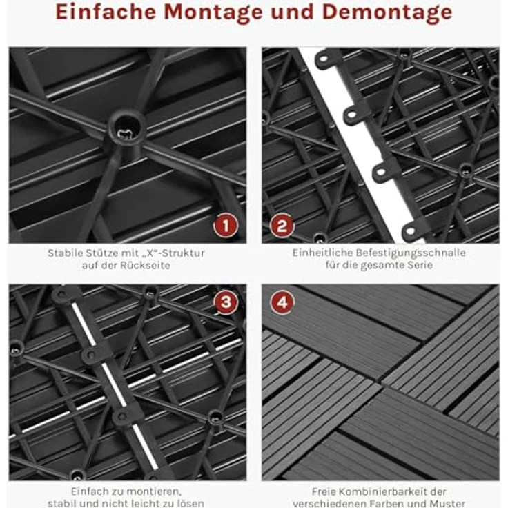 12er-Set WPC Terrassenfliese mit Klicksystem grau – Bild 4