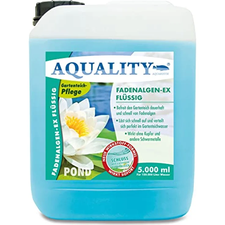 AQUALITY Gartenteich Fadenalgen-EX Flüssig (Flüssiger Fadenalgenvernichter, Algenmittel, Algenentferner. Löst Sich schnell im Teich auf), Inhalt:5 Liter – Bild 1