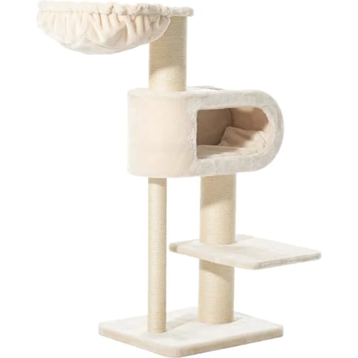 Nobby Kratzbaum Tove Cream, Sisal-Kratzfläche, Plüschmaterial, kuschelige Höhle, 48 x 58 x 128 cm – Bild 5