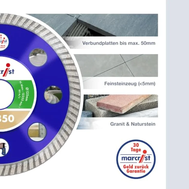Marcrist FZ850, Diamanttrennscheibe 125 mm für Winkelschleifer, saubere Schnitte in Feinsteinzeug, Granit, Keramik & Marmor, hohe Standzeit – Bild 5