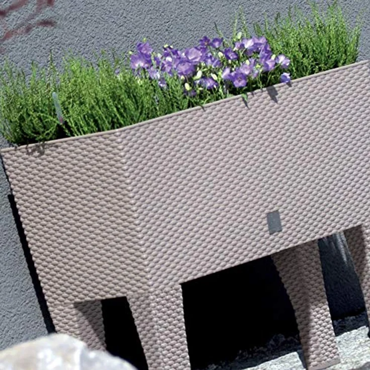 Prosperplast High Pot 72 l, Großer Pflanzenkübel in Weiß, Rattan Optik, wetterbeständig, 65 x 80 x 33 cm – Bild 5