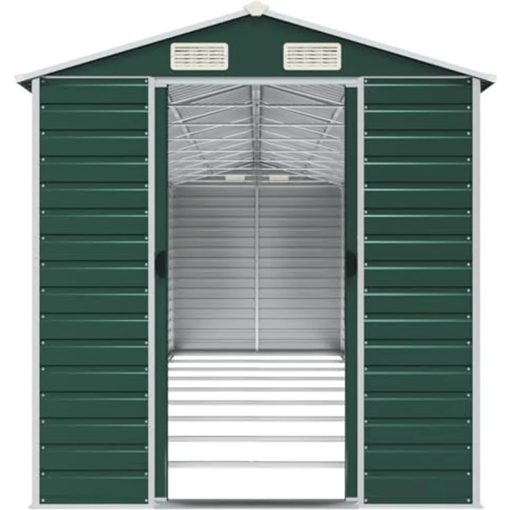 vidaXL Gerätehaus, Gartenhaus mit Schrägdach Griffe, Gartenschuppen Schuppen mit Stauraum, Geräteschuppen Metallschuppen, Grün 191x810x198 cm Verzinkter Stahl – Bild 5