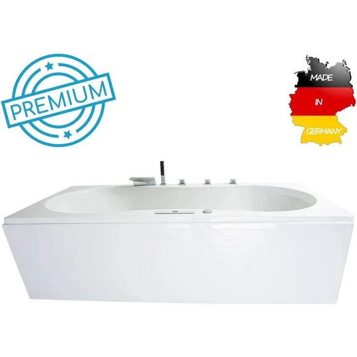Basera® Whirlpool-Badewanne PREMIUM Palma 190 x 90 cm, weiß, 20 Massagedüsen, Heizung, Ozongenerator - Preisvergleich