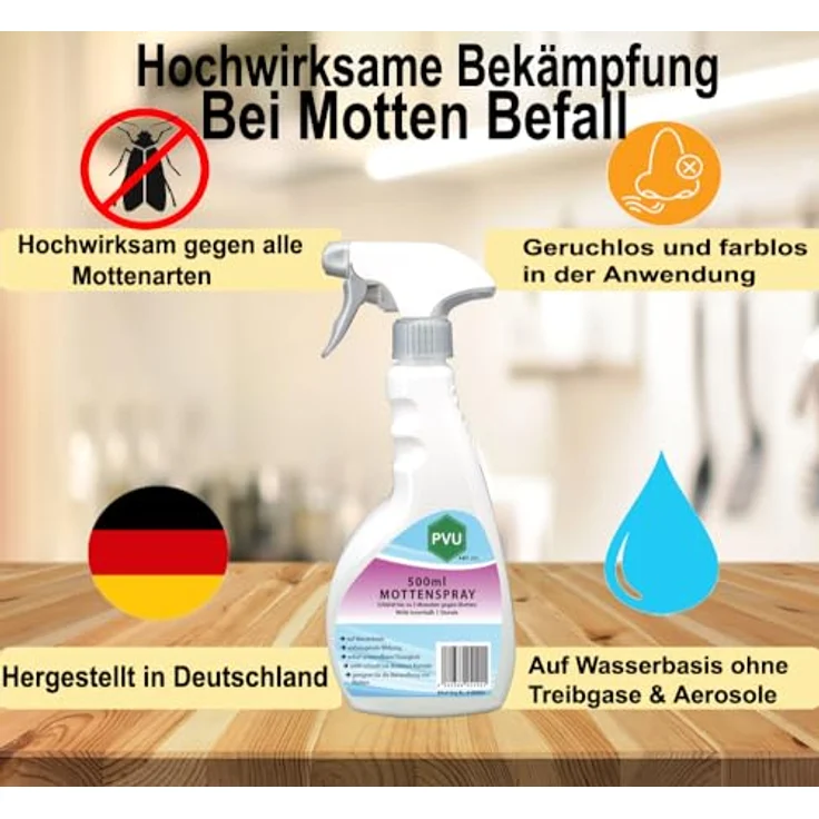 PVU Mottenspray 500ml | mottenschutz für kleiderschrank | Alternative zu kleidermottenfalle | Anti motten Spray auf Wasserbasis – Bild 2
