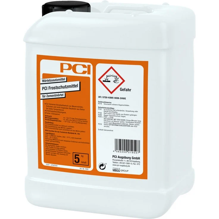 PCI Mörtel Frostschutzmittel 5 kg, transparent, für zementgebundenen Mörtel, chloridfrei, erhärtungsbeschleunigend