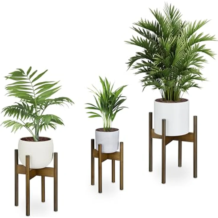 relaxdays Blumenständer Pflanzenständer 3er Set, Braun, Größe M / L / XL, modern und stabil – Bild 1
