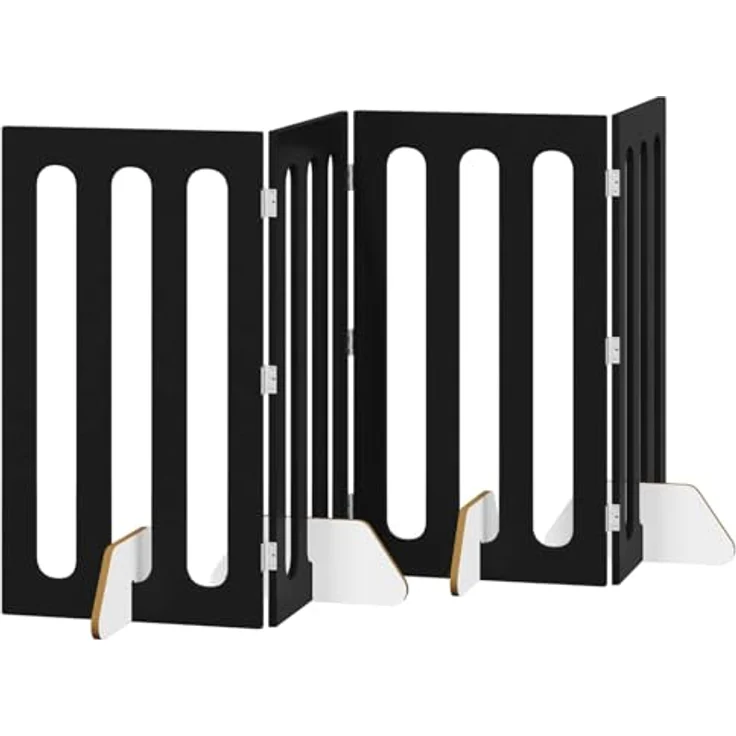 vidaXL Faltbarer Haustierzaun, 4-teilig, Schwarze Eiche, 201 x 38 x 90 cm, flexibles Faltpanel-Design, einfache Montage ohne Bohren – Bild 1